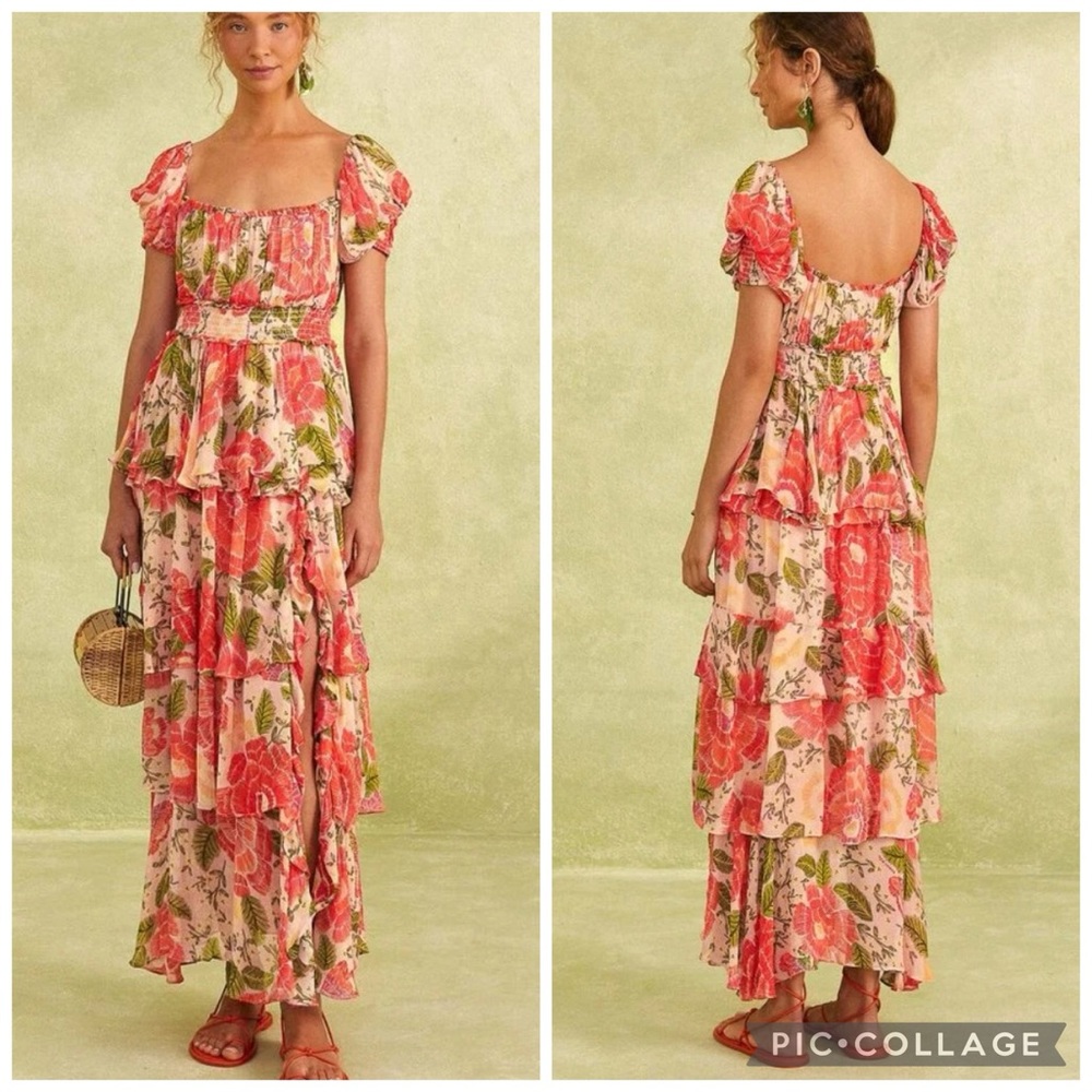 Farm Rio Blooming Floral Maxi Dress XS Smocked Puff Sleeve NWT - Picture 8 of 16